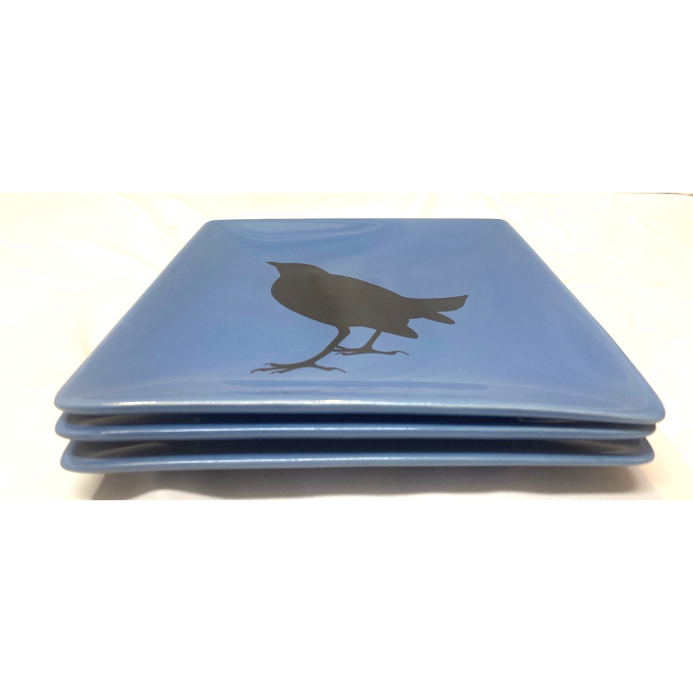 3 West Elm Crow Silhouette Square Dish Dessert App. 7.75" - Picture 3 of 5